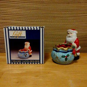 Vintage Painted Ceramic Santa Holder (Blue)